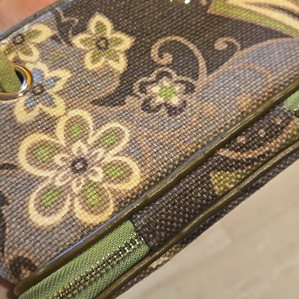 Spartina 449 Double Zipper Lime Green/Brown Patterned Mini Travel Bag/Case